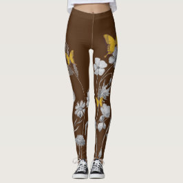 Leggings mit brauner Blüte und Schmetterling