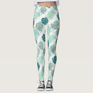 Leggings mit diagonaler tropischer Blattstruktur