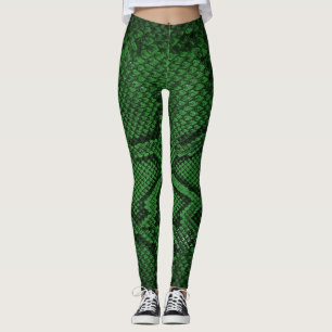 Leggings mit dunkelgrünem Schlangenmuster