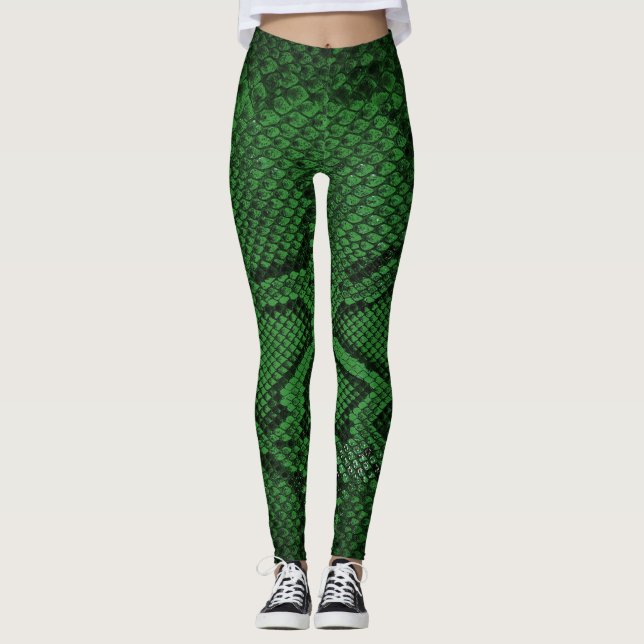 Leggings mit dunkelgrünem Schlangenmuster (Vorderseite)