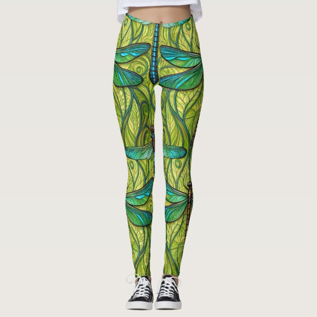 Leggings mit einem lebendigen Libellenmuster (Vorderseite)