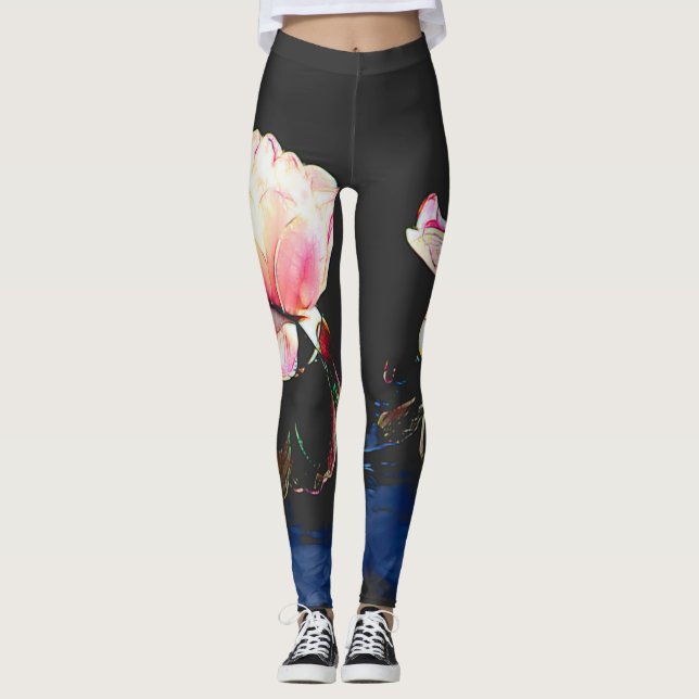 Leggings mit großer Blume aus verkettetem Glas (Vorderseite)
