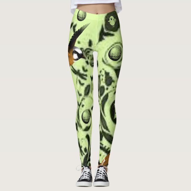 Leggings mit grünem Vogel (Vorderseite)