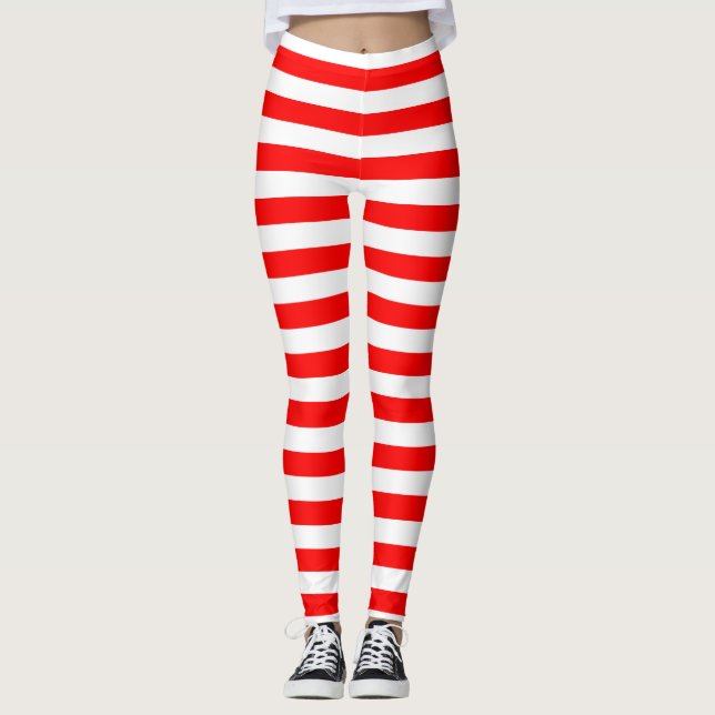 Leggings mit horizontalem Rot und Weißstreifen (Vorderseite)