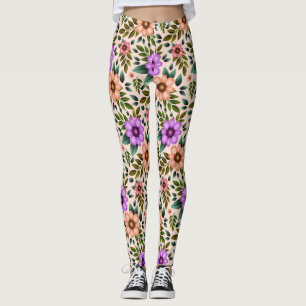 Leggings mit lebhaftem Blumenmuster in Lila