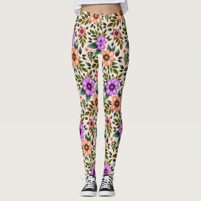 Leggings mit lebhaftem Blumenmuster in Lila (Vorderseite)