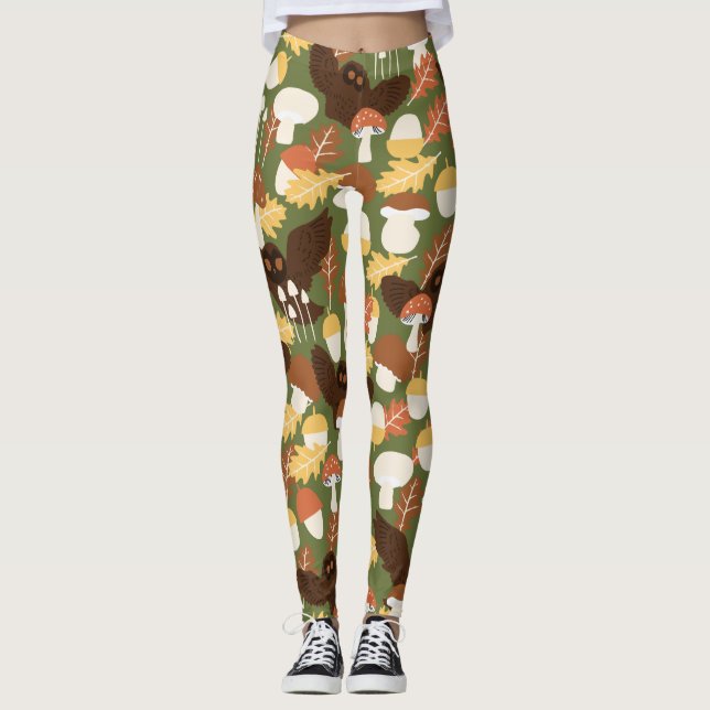 Leggings mit niedlichen Eule und Pilzen (Vorderseite)