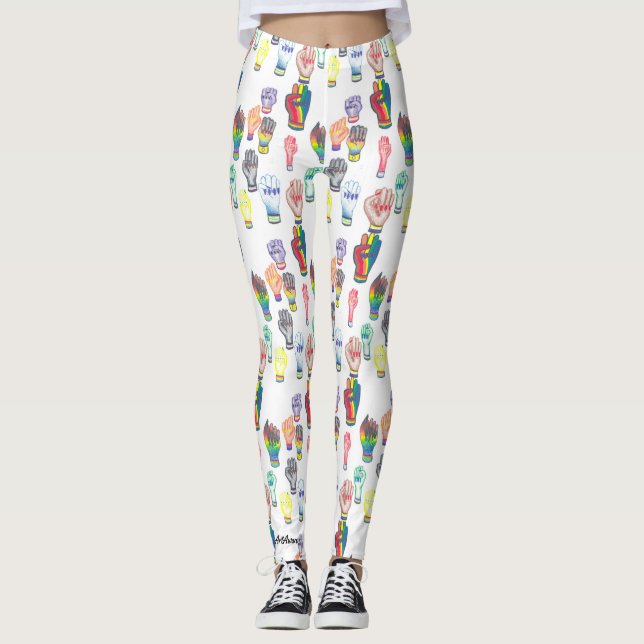 Leggings mit Regenbogenfisten. (Vorderseite)