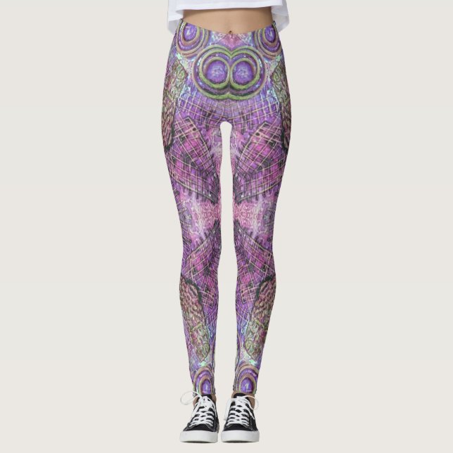 Leggings mit rosa und Lila Jewel Pattern (Vorderseite)