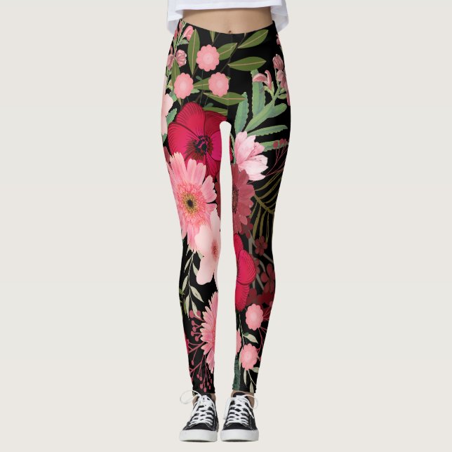 Leggings mit rotem und schwarzem Blumenmuster (Vorderseite)