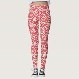 Leggings mit rotem und weißem Doodmuster