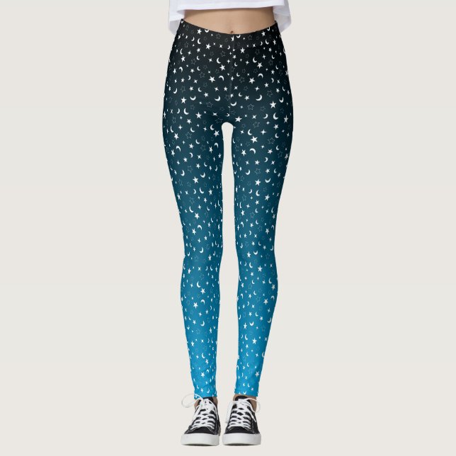 Leggings mit schwarz/blau glänzenden Sternen und M (Vorderseite)