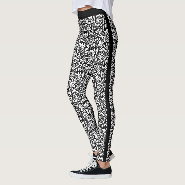 Leggings mit schwarz-weißem Blumenwirbel (Links)
