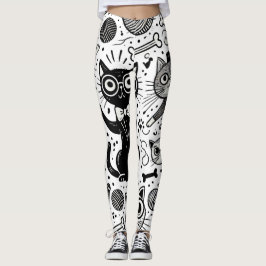 Leggings mit schwarzem und weißem Katzenmuster