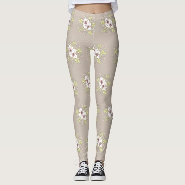 Leggings mit weißem Blumenmuster (Vorderseite)