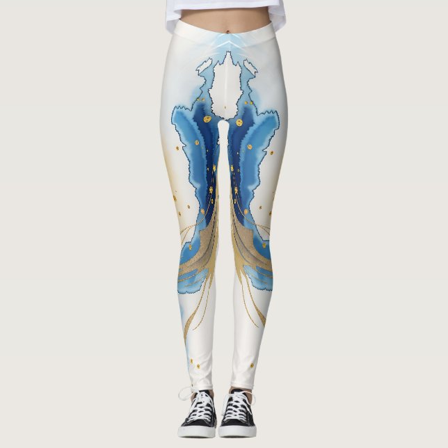 Leggings mit weißer goldblauer Printwerbung (Vorderseite)