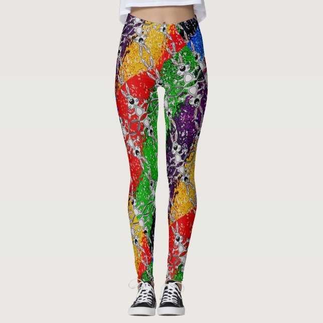 Leggings mit wilden, bunten Kaninchen (Vorderseite)