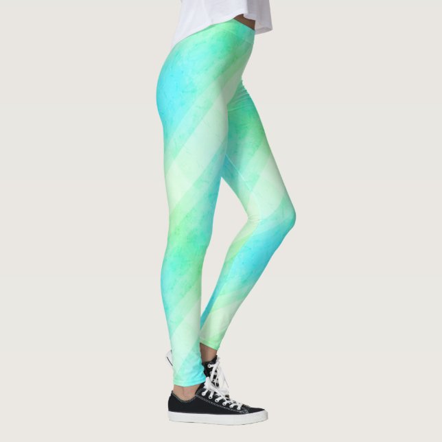Leggings Moderne blaugelbe grüne Streifen (Rechts)