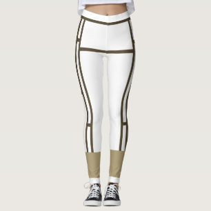 Leggings Mondrian Inspirierte White Brown 3