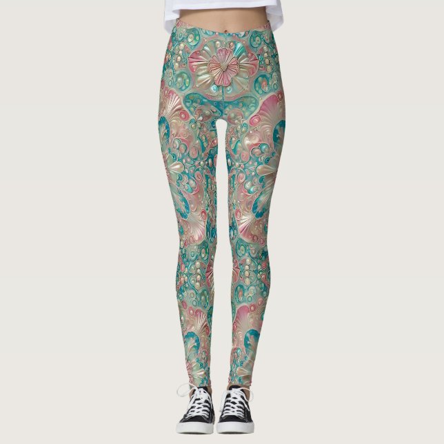Leggings ~ Muscheln Türkis Rosa ~ (Vorderseite)