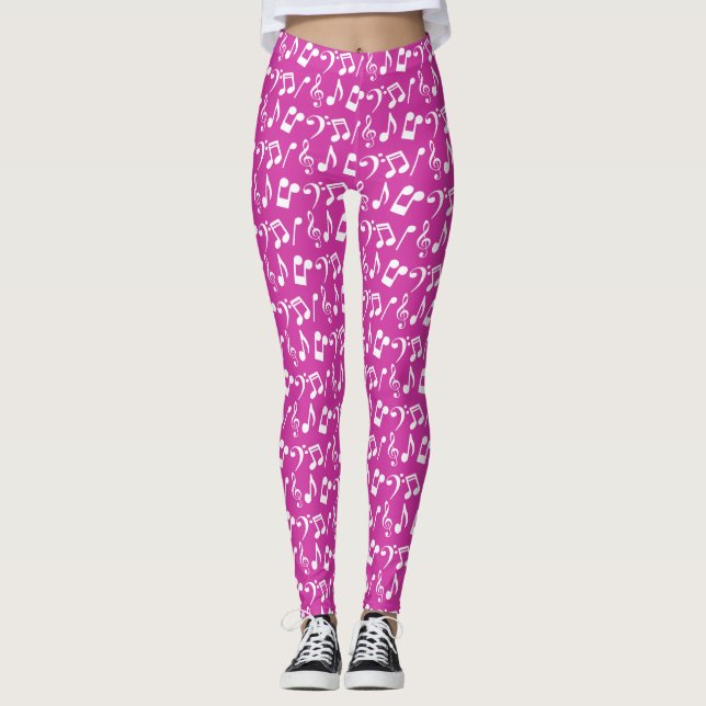 Leggings Musiknoten in Rosa und Weiß (Vorderseite)