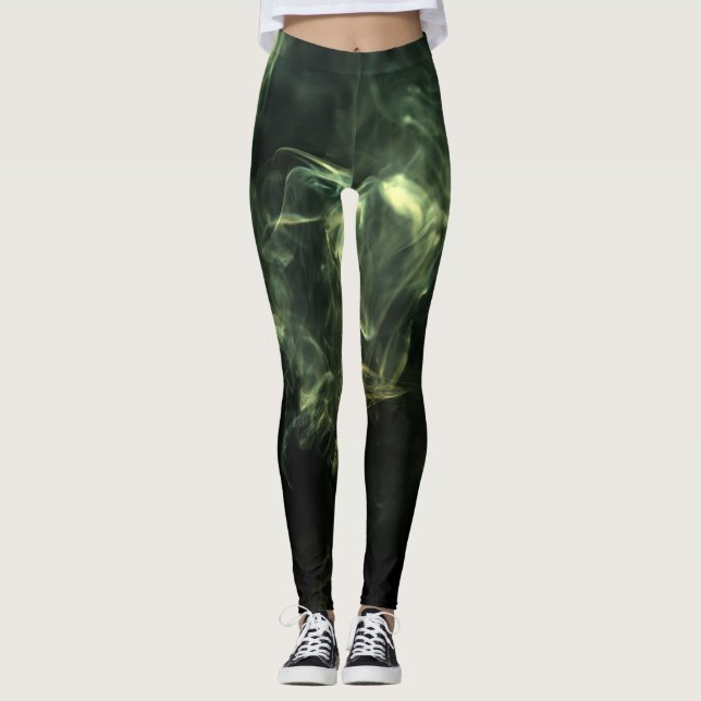 Leggings Neon Green Smoke Design Set über Schwarz (Vorderseite)