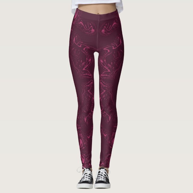 Leggings - Rosa und Burgunder wirbelten Muster (Vorderseite)