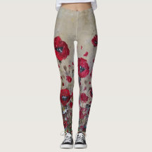 Leggings-Rot-Mohnblumen