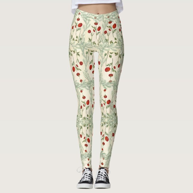 Leggings Rote Blume und Kiefer Blätter im japanisc (Vorderseite)