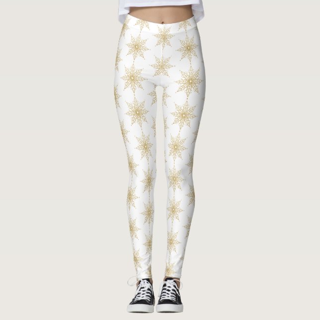 Leggings Snowflake aus Gold Glitzer (Vorderseite)