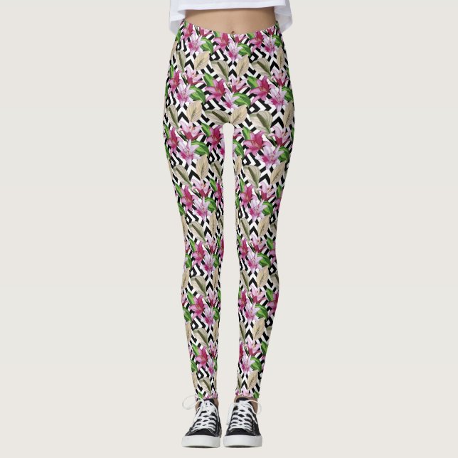 Leggings tropischer Flora (Rosa) (Vorderseite)