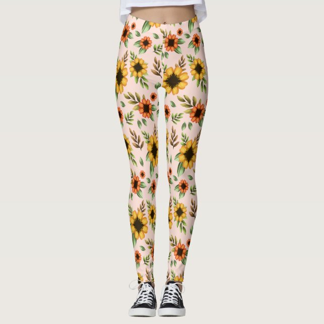 Leggings verziert mit einem lebendigen Sonnenblume (Vorderseite)