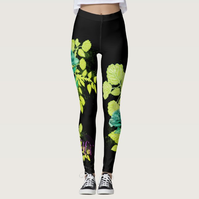 Leggings Vinta Geisha green Flowers (Vorderseite)
