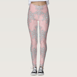 Leggings von Light Pink und Grau Damask Boho Style