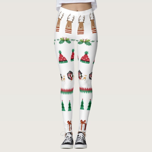 Leggings Weihnachtsbaum Santa Reindeer Red Green (Vorderseite)