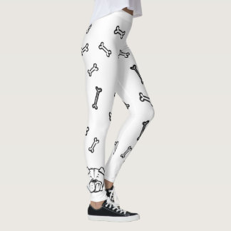 Leggings with english Bulldogge and bones pattern