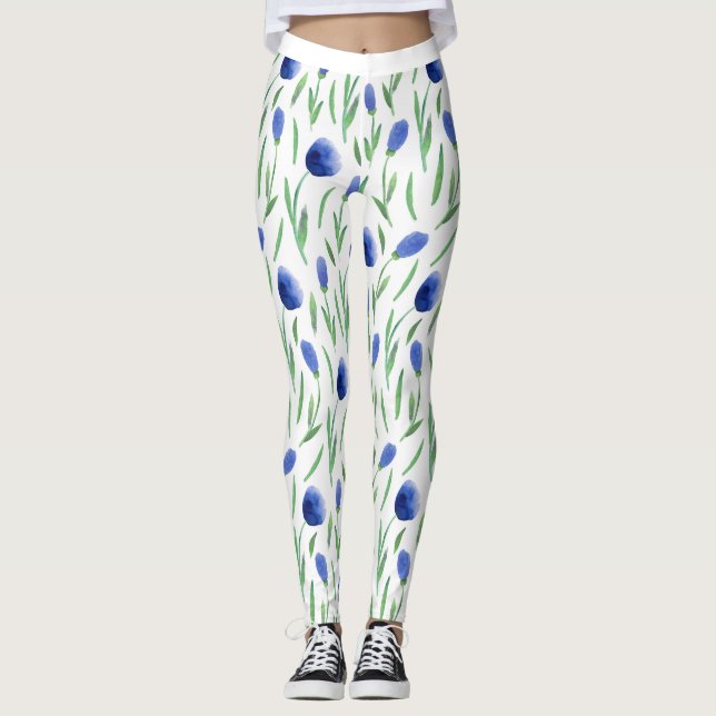 Leggings Women - Blue Flowers (Vorderseite)