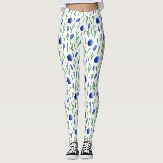 Leggings Women - Blue Flowers Pattern (Vorderseite)