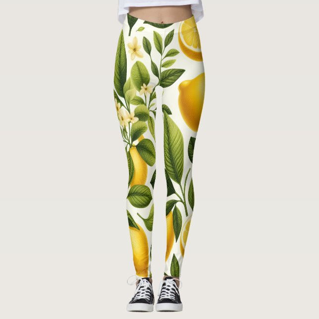 Leggings - Zitronen, grüne Blätter, Blume (Vorderseite)