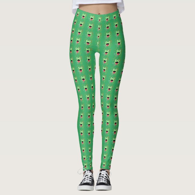 Leggings zum Design von Green Frosch und Feuerwerk (Vorderseite)