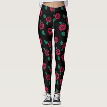 Leggins con patrón estampado de rosas rojas