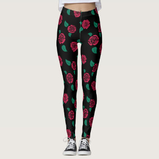 Leggins con patrón estampado de rosas rojas