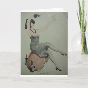 Leggy Flapper Champagner Girl Drinking Wine Karte