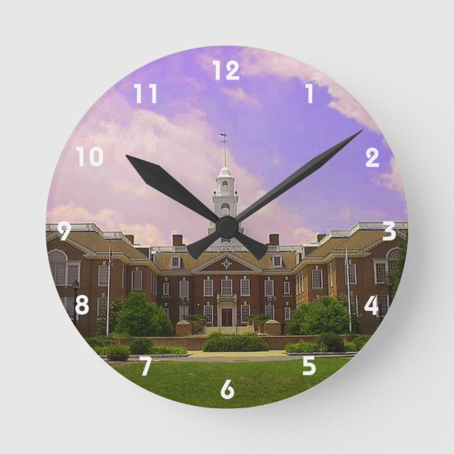 Legislative Hall Delaware Staat Hauptstadt in Dove Runde Wanduhr (Vorderseite)