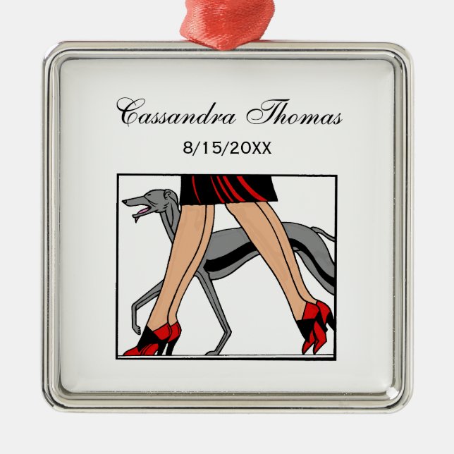 Legs Art Deco Women Greyhound Whippet Dog R Ornament Aus Metall (Vorne)