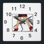 Legs Art Deco Women Greyhound Whippet Dog R Quadratische Wanduhr<br><div class="desc">Legs: Vintage Art Deco Women Greyhound Whippet Hund R - Red =========== = Anpassbare Einladungen und Accessoires mit einem stilisierten Vintagen Deko-Bild von modischen 1920er - 1930er Frauen,  gezeigt mit ihren Beinen,  durch ein Windhund / Peitschenhund an einer Leine Leine Leine Leine Leine. 2017 ©itsMyPartyDesigns Alle Rechte vorbehalten</div>