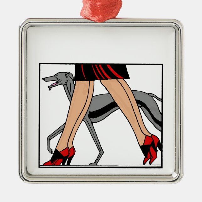 Legs Art Deco Women Greyhound Whippet Dog R Silbernes Ornament (Vorne)