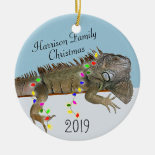 Leguan-Familienfoto-Weihnachtsschmuck Keramikornament