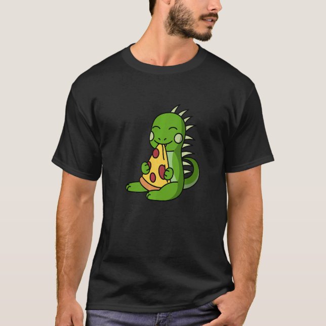 Leguan frisst Pizza Haustier   T-Shirt (Vorderseite)