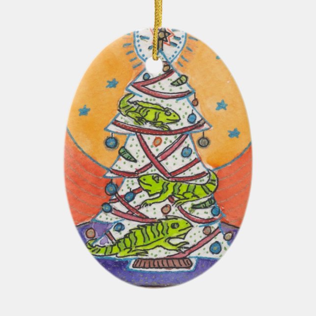 Leguan-Wunsch Sie eine frohe Weihnacht-Verzierung Keramikornament (Vorne)